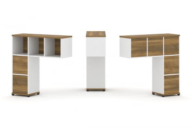 Надставка на стол низкая односторонняя + задняя стенка (5шт.) + блок с 2-мя ящиками (2шт.) CONCEPT CN.ONN-003 Сандал Янтарный Белый бриллиант Черный металл