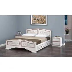 Двуспальная кровать я ящиком Елена 200х140 с выкатными ящиками Дуб молочный