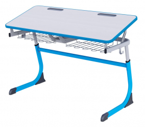Парта двухместная регулируемая по высоте СМАРТЙ с углом наклона столешницы и антивандальной полиуретановой кромкой (рост 3-5) Синий/Серый / SMARTY