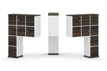 Надставка на стол высокая двухсторонняя + задняя стенка (8 шт.) + блок с 2-мя ящиками (2 шт.) + распашной фасад (6 шт.) CONCEPT CN.DNV-004 Дуб Мали Белый бриллиант Черный металл