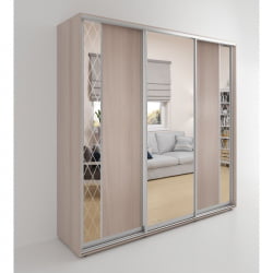 Шкаф-купе 3 двери с зеркалом Акцент-Вера ДР 1800х600 Ясень шимо светлый