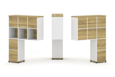 Надставка на стол высокая односторонняя + задняя стенка (8 шт.) + блок с 2-мя ящиками (2 шт.) + распашной фасад (3 шт.) CONCEPT CN.ONV-006 Дуб Винченцо Белый бриллиант Черный  металл