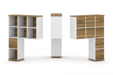 Надставка на стол высокая односторонняя + задняя стенка (8 шт.) + блок с 2-мя ящиками (1 шт.) CONCEPT CN.ONV-002 Сандал Янтарный Белый бриллиант Белый металл