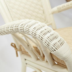 Комплект обеденный ANDREA GRAND (стол со стеклом+6 кресел+ подушки) TCH White (белый), Ткань рубчик, цвет кремовый