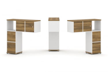 Надставка на стол низкая двухсторонняя + задняя стенка (4 шт.) + блок с 2-мя ящиками (2 шт.) + распашной фасад (2 шт.) CONCEPT CN.DNN-004 Сандал Янтарный Белый бриллиант Белый металл