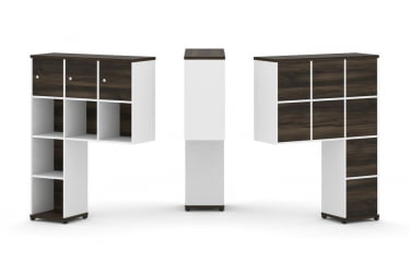 Надставка на стол высокая односторонняя + задняя стенка (8 шт.) + распашной фасад (3 шт.) CONCEPT CN.ONV-003 Дуб Мали Белый бриллиант Черный металл