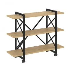 Стеллаж на колесных опорах - 3 полки LOFT  VR.L-MST.K-3.8V Металл черный Тиквуд светлый