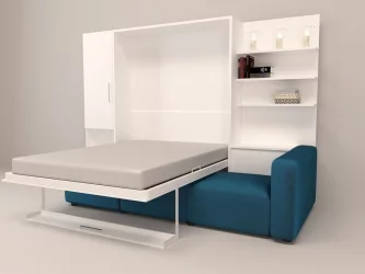 Шкаф-диван-кровать Смарт 1 правый 3-в-1 1400 Белая шагрень