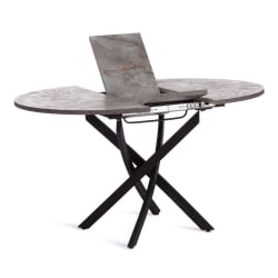 Раздвижной овальный стол MANZANA ЛДСП/HPL/металл, 100 х 100+30 х 75 см, Агат серый/черный