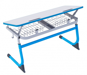 Парта двухместная регулируемая по высоте СМАРТЙ с углом наклона столешницы и антивандальной полиуретановой кромкой (рост 3-5) Синий/Серый / SMARTY