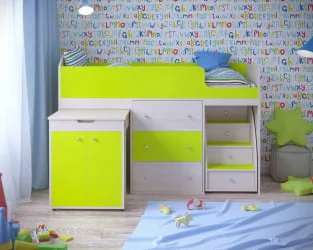 Кровать чердак Малыш Дуб/Лайм