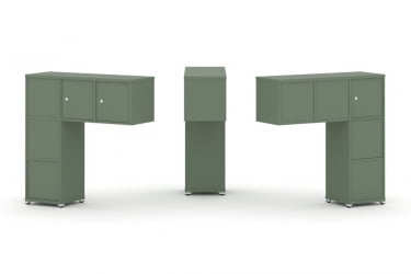 Надставка на стол низкая двухсторонняя + задняя стенка (5 шт.) + блок с 1-м ящиком (2 шт.) + распашной фасад (3 шт.) CONCEPT CN.DNN-006 Кобо Белый металл