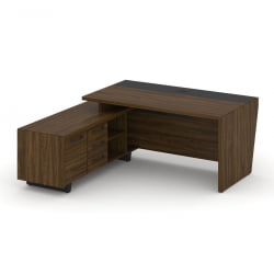 Стол руководителя с опорной тумбой, левый Corner COR.SRT-18(L) Орех Лоренцо Графит