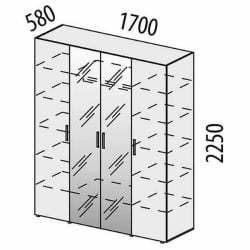 Шкаф четырехдверный с зеркалом (лев/прав) Монако 903.14 Дуб Вотан / Белый шпон / Альпийский белый