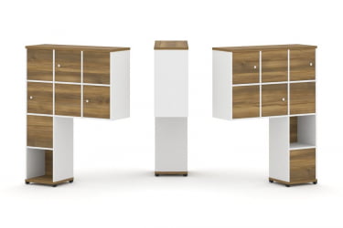 Надставка на стол высокая двухсторонняя + задняя стенка (8 шт.) + распашной фасад (6 шт.) CONCEPT CN.DNV-002 Сандал Янтарный Белый бриллиант Черный металл