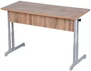 Парта двухместная с прямыми углами (рост 3-7) Белая ЛДСП/Серая кромка/Металл Серый