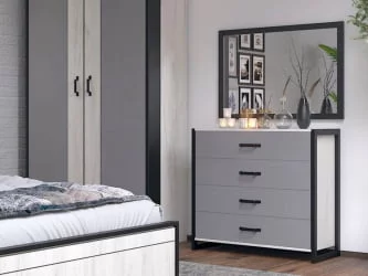 Комплект мебели для спальни Техно №5 Дуб Крафт белый Серый шифер