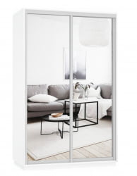 Белый шкаф-купе с зеркалом Экспресс Дуо Экспенс 1400х2200h Белый снег