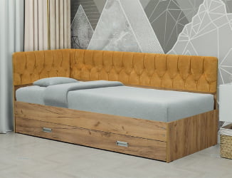 Кровать с продольной мягкой спинкой (левая) Софа №16 (800х2000) Дуб Крафт серый Велюр 006