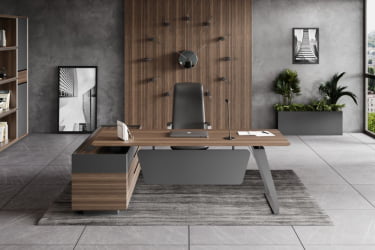 Стол руководителя на опорной тумбе QUARTZ QZ.0101.BW+QZ.0201.BW.GF.R левый