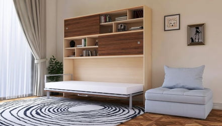 Кровать с подъёмным механизмом Смарт 3 с полками Ясень шимо темный