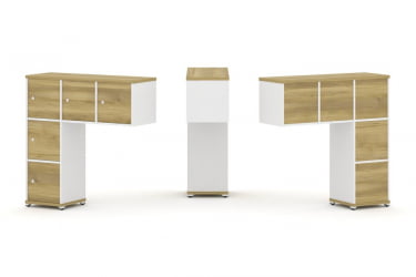 Надставка на стол низкая односторонняя + задняя стенка (5 шт.) + распашной фасад (5 шт.) CONCEPT CN.ONN-007 Дуб Винченцо Белый бриллиант Белый металл