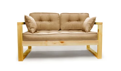 Диван с деревянными ножками двухместный DEmoku Д-2 бежевый-натуральный