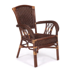 Комплект обеденный ANDREA GRAND (стол со стеклом+6 кресел+ подушки) Pecan Washed (античн. орех), Ткань рубчик, цвет кремовый