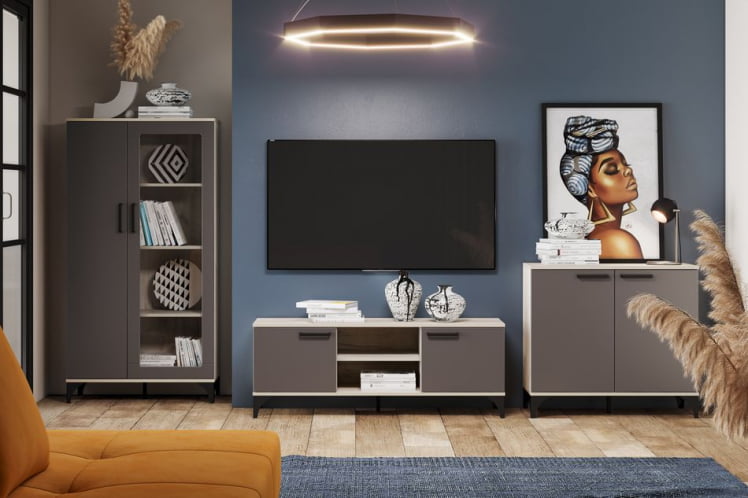 Шкаф комбинированный Марсель НМ 013.52 Софт Графит Дуб Крафт серый_2