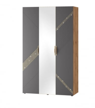 Шкаф трехдверный с зеркалом (лев/прав) Монако 902.12 Дуб Вотан Графит_0