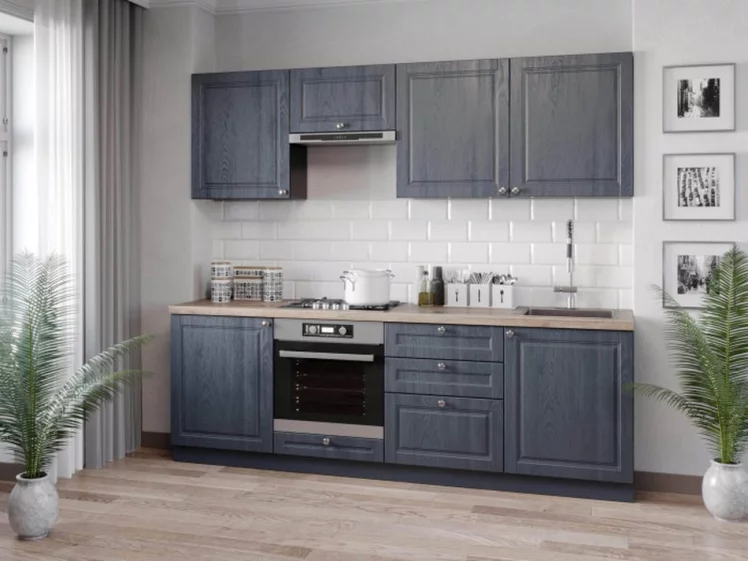 Кухонный гарнитур 2400 Мокка №04 Черный Дуб фактурный антрацит_0