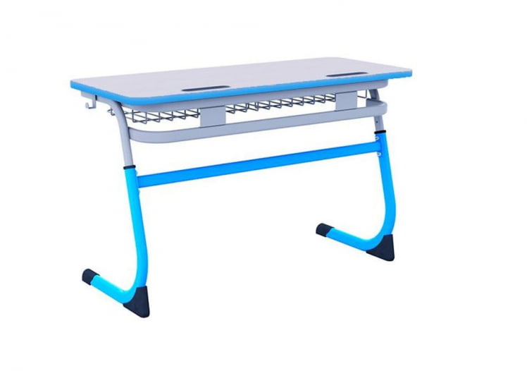 Парта двухместная регулируемая по высоте СМАРТЙ с углом наклона столешницы и антивандальной полиуретановой кромкой (рост 3-5) Голубой/Серый / SMARTY_0