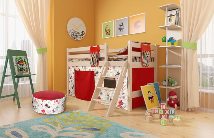 Низкая кровать Соня Вариант 12 с наклонной лестницей_1