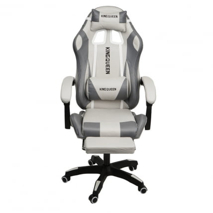 Кресло 907 KINGQUEEN, замша, цвет светло-серый с массажем, арт 907-Rice-White_1