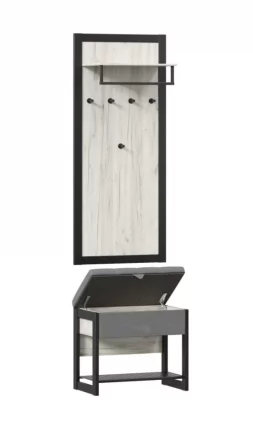 Вешалка с банкеткой Техно ЛД 02 Дуб Крафт Белый Черный_1