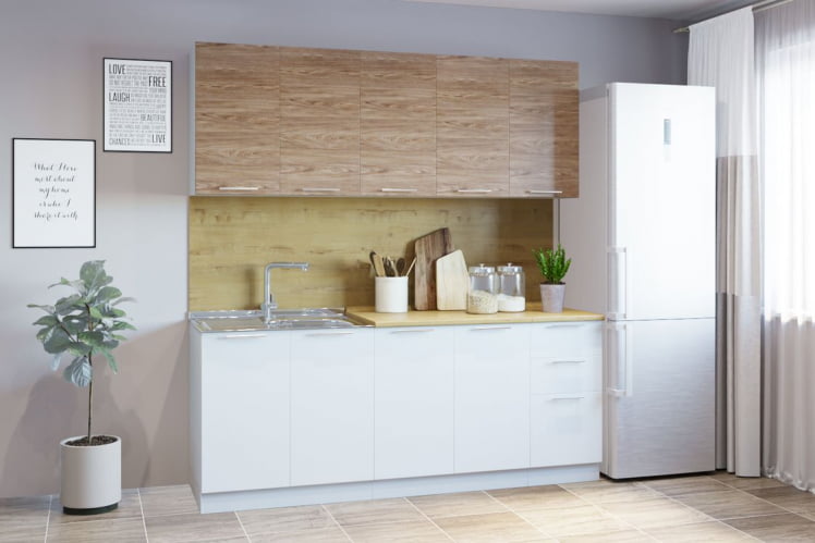 Гарнитур кухонный 2000 (накладная мойка) ель карпатская/белый грунт_0