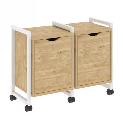 Тумба на колесных опорах наборная. Вариант №2 LOFT VR.L-TN-2.K Металл белый Тиквуд светлый_0