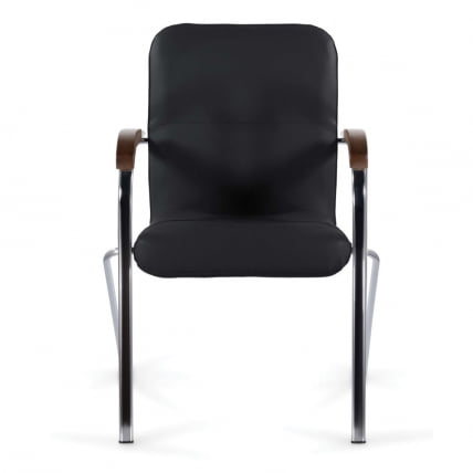 Кресло для приемных BRABIX Samba CF-105 BOX-2 хром каркас накладки орех, кожзам Черный_2