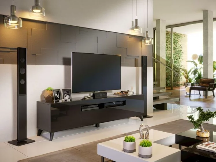 Тумба под ТВ Бруклин 1800 с опорами Черный глянец_4