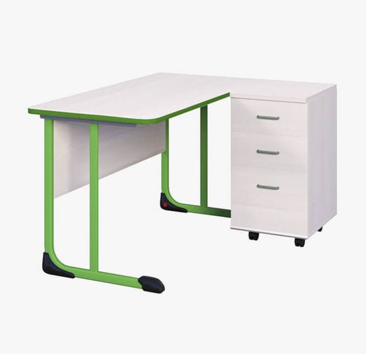 Стол учителя с тумбой 1350х650 с антивандальной полиуретановой кромкой Зеленый/Серый_0
