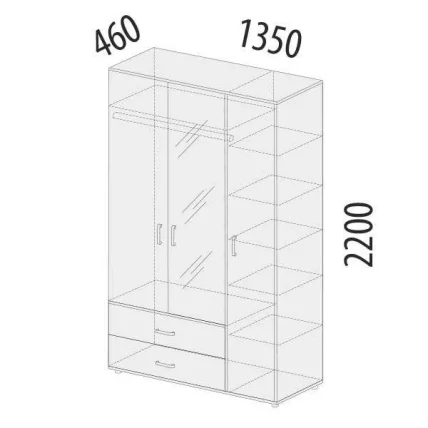 Шкаф трехдверный с зеркалом Эверест 500.28 Дуб Кронберг/Белый шпон/Плаза Стоун_1