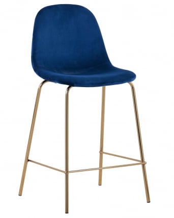Стул полубарный Валенсия велюр Синий золотые ножки_1