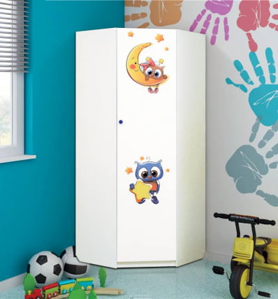 Шкаф угловой с фотопечатью Совята 2.1 Белый_0