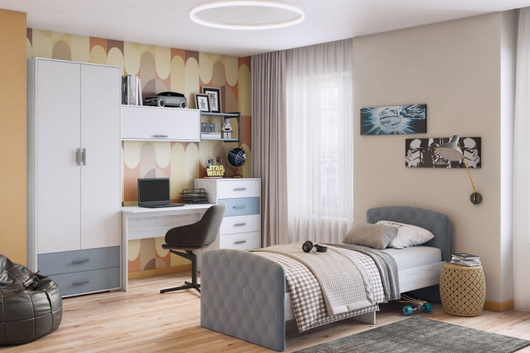 Кровать детская Стич, ясень анкор светлый/серо-голубой_2