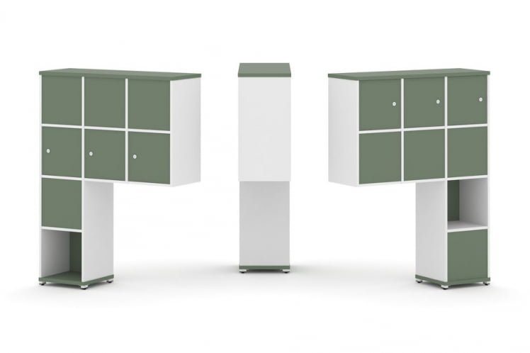 Надставка на стол высокая двухсторонняя + задняя стенка (8 шт.) + распашной фасад (6 шт.) CONCEPT CN.DNV-009 Кобо Белый бриллиант Белый металл_0