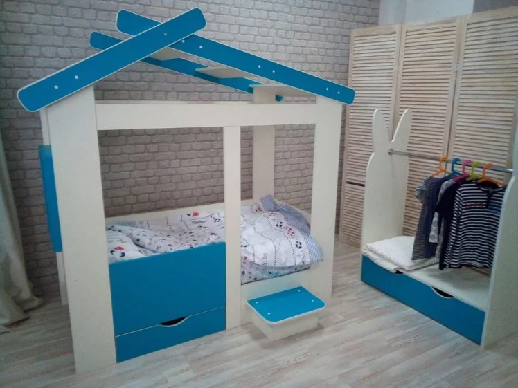 Ящик и ступенька для кровати Теремок Белый-Лазурь_3