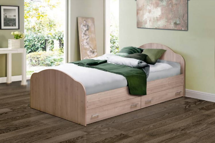 Кровать с ящиками на уголках №1 ЛДСП 1400*1900 Ясень Шимо светлый_0