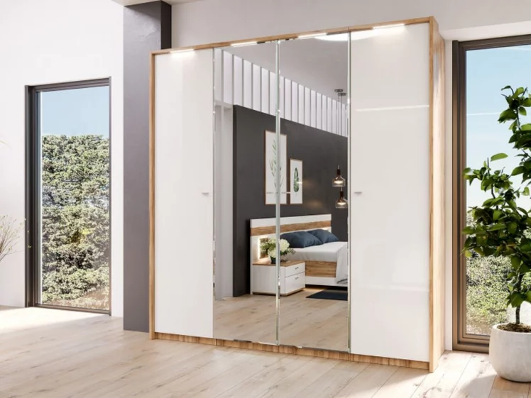 Шкаф четырехстворчатый с декоративными накладками Фиджи 007 Дуб Золотой Белый_3