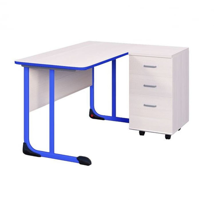 Стол учителя с тумбой 1350х650 с антивандальной полиуретановой кромкой Синий/Серый_0