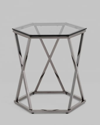 Журнальный столик Круз 48*42 стекло smoke сталь Темный хром_2
